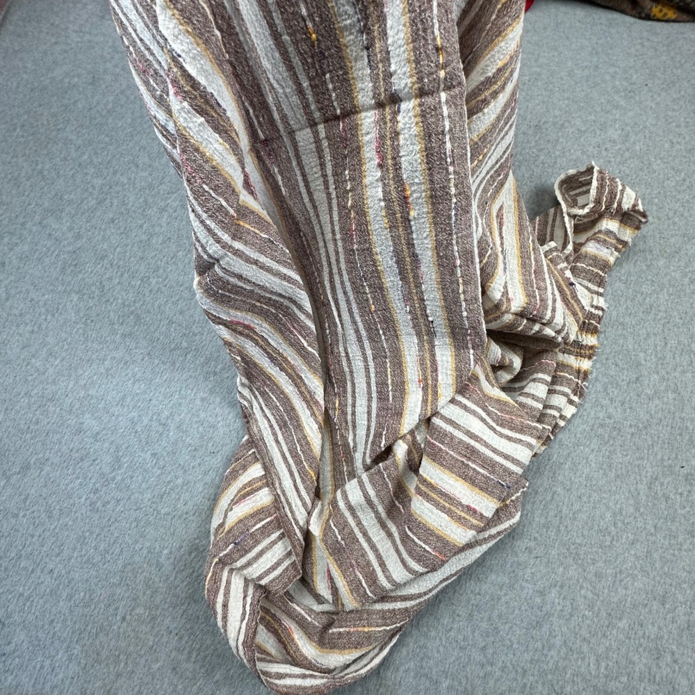 Vtg Woven Textured Slub Striped Fabric Brown Cream Mustard 36.5x57 Multi-Color - Picture 3 of 5
